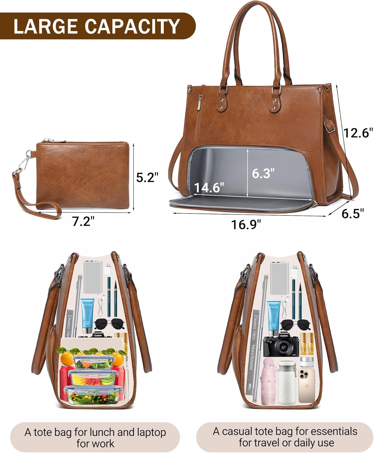Leather Work Laptop Bag - Сумка-тоут для ноутбука 2-в-1 с термосекцией