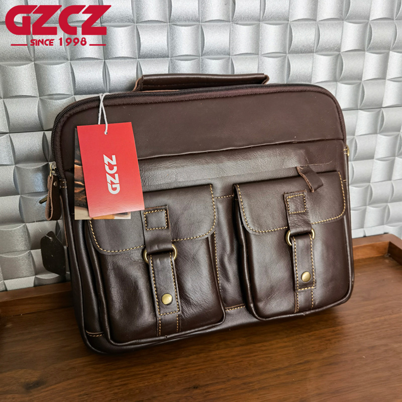 Leather Work Bag - Мужская сумка GZCZ: деловая, для ноутбука,