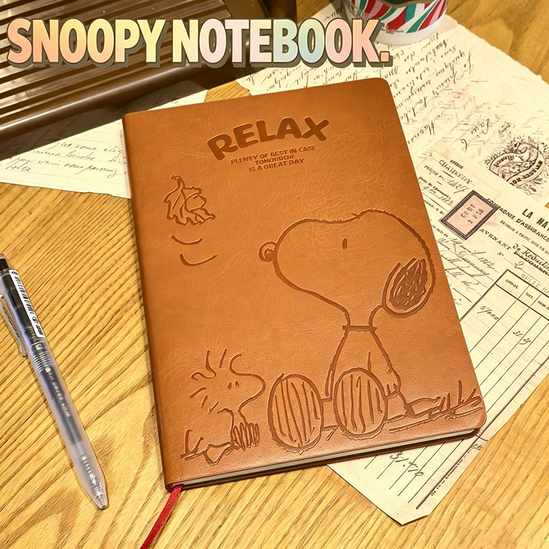 Leather Work Diary - Винтажный кожаный блокнот A5 с Снупи,