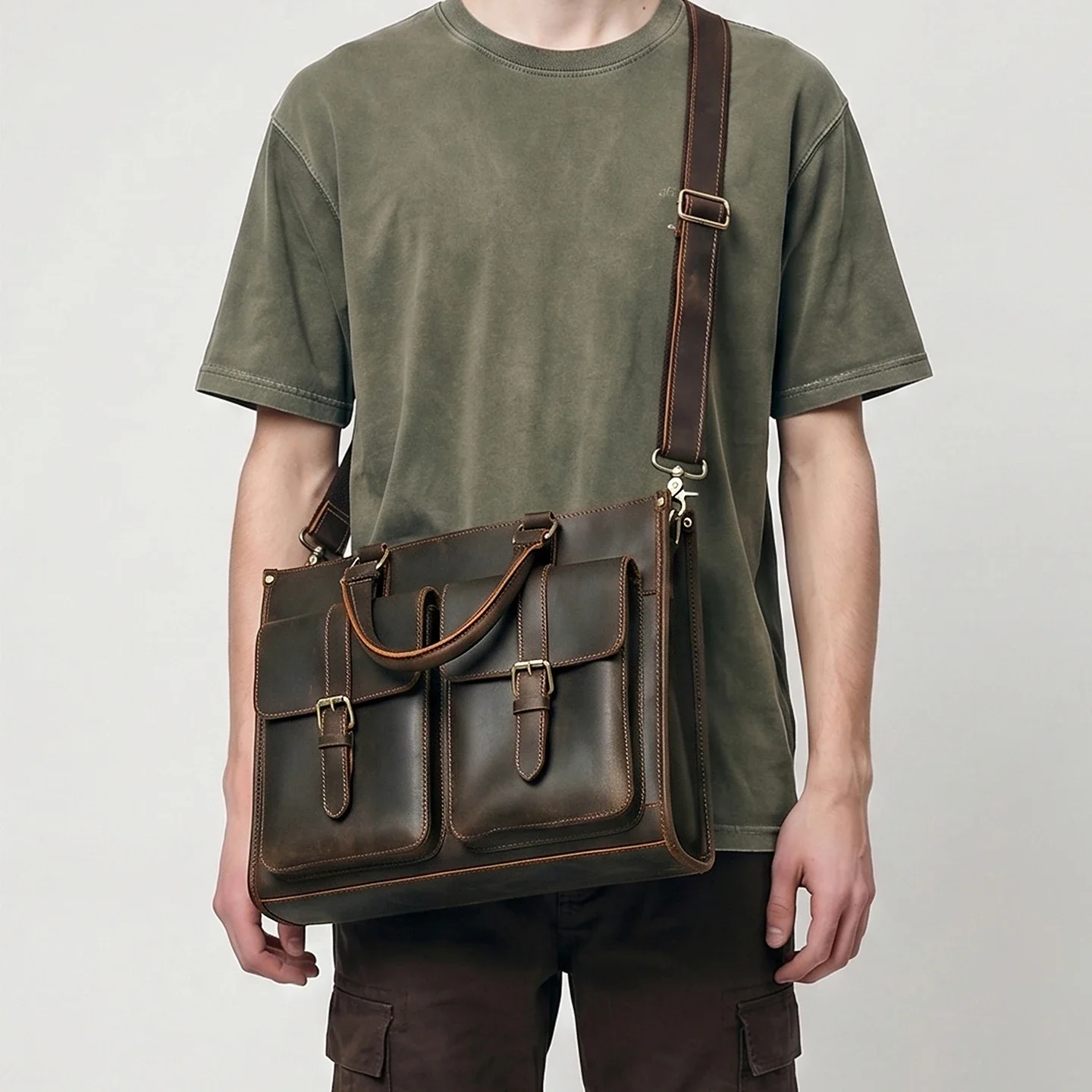 Винтажная мужская сумка-мессен – обзор и цена Leather Work Laptop Bag
